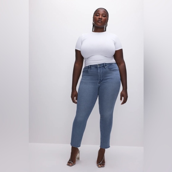 Good American Good Legs straight jeans Raw Hem High Rise Medium light blue wash - Picture 2 of 14